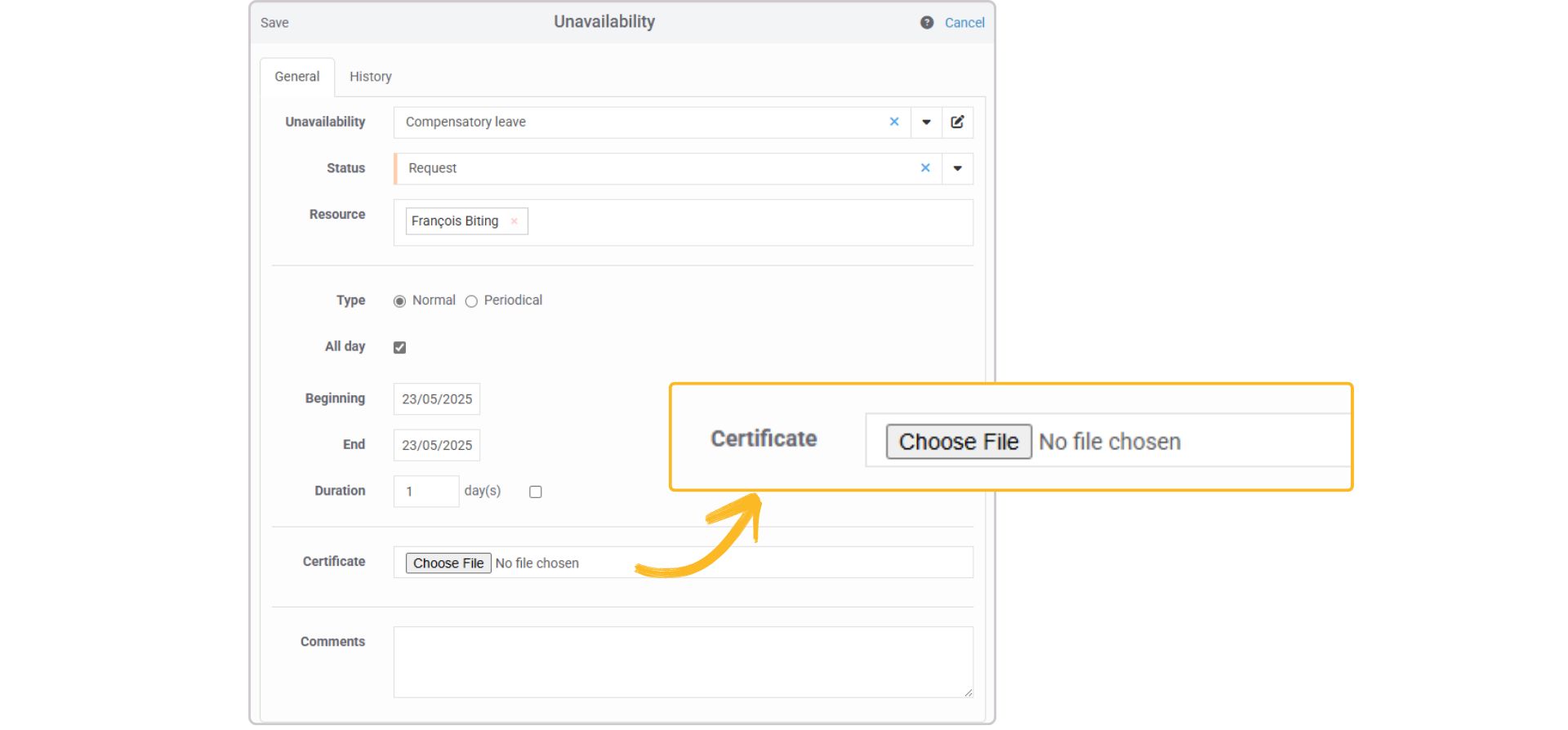 Custom fields on unavailabilities