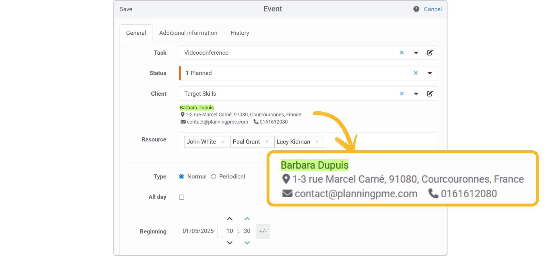 Example of a customized caption in PlanningPME