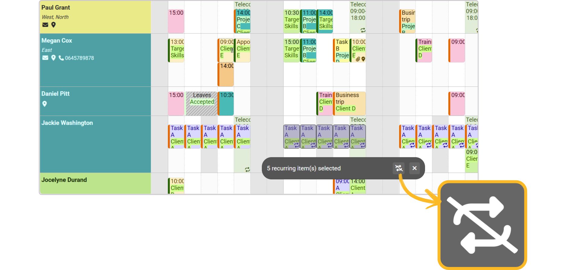 Get off the recurrence a set of events on the schedule